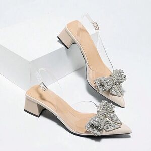 Chic Slingback Heels with Embellished Bows. NWOT!